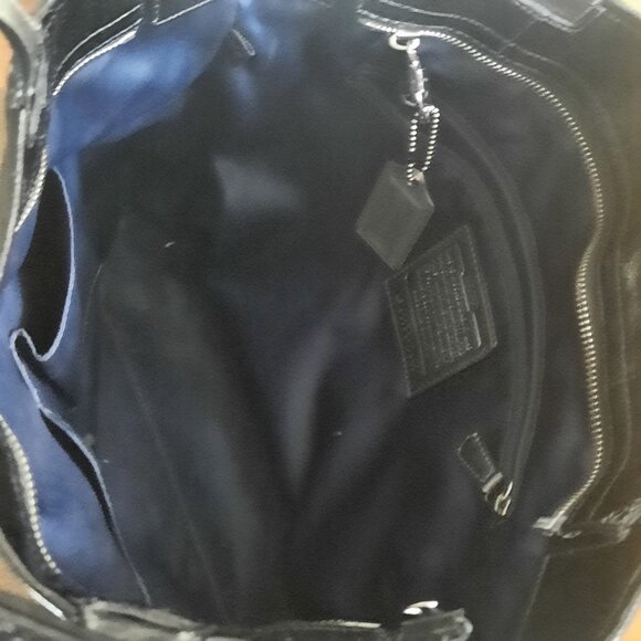 COACH Audry Shoulder Tote Bag Perforated Black Patent Leather - Picture 6 of 9